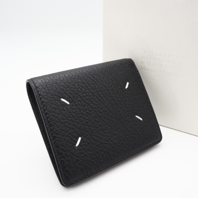 未使用 MAISON MARGIELA メゾンマルジェラ カーフレザー 4ステッチ バイフォールド ウォレット S56UI0140 二つ折り財布 ブラック ホワイト カーフレザー メンズ