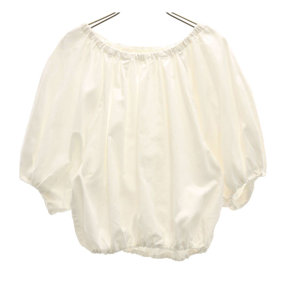 Mila Owen 5分袖 カラーデニム ギャザー ブラウス