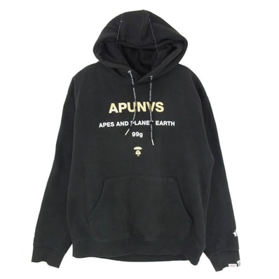 A BATHING APE アベイシングエイプ AAPSWM3879XXH Aape プリント スウェット プルオーバー パーカー ブラック系 S【中古】