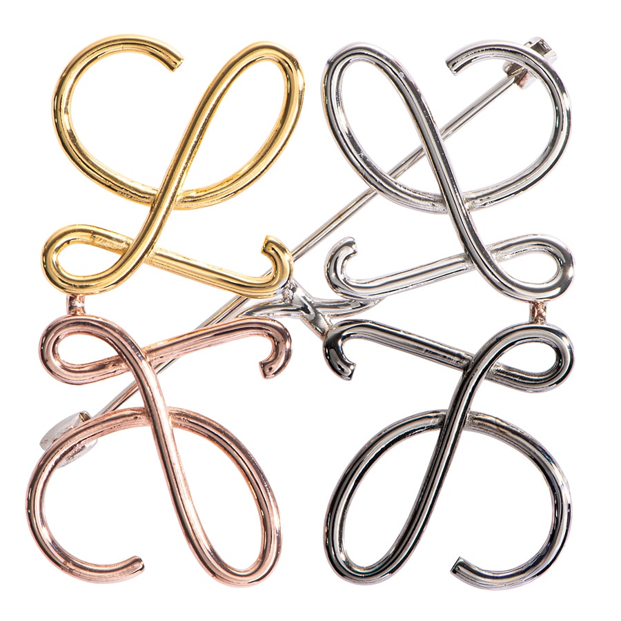 LOEWE ロエベ アナグラム ブローチ J000245X10 真鍮 ゴールド シルバー【中古】