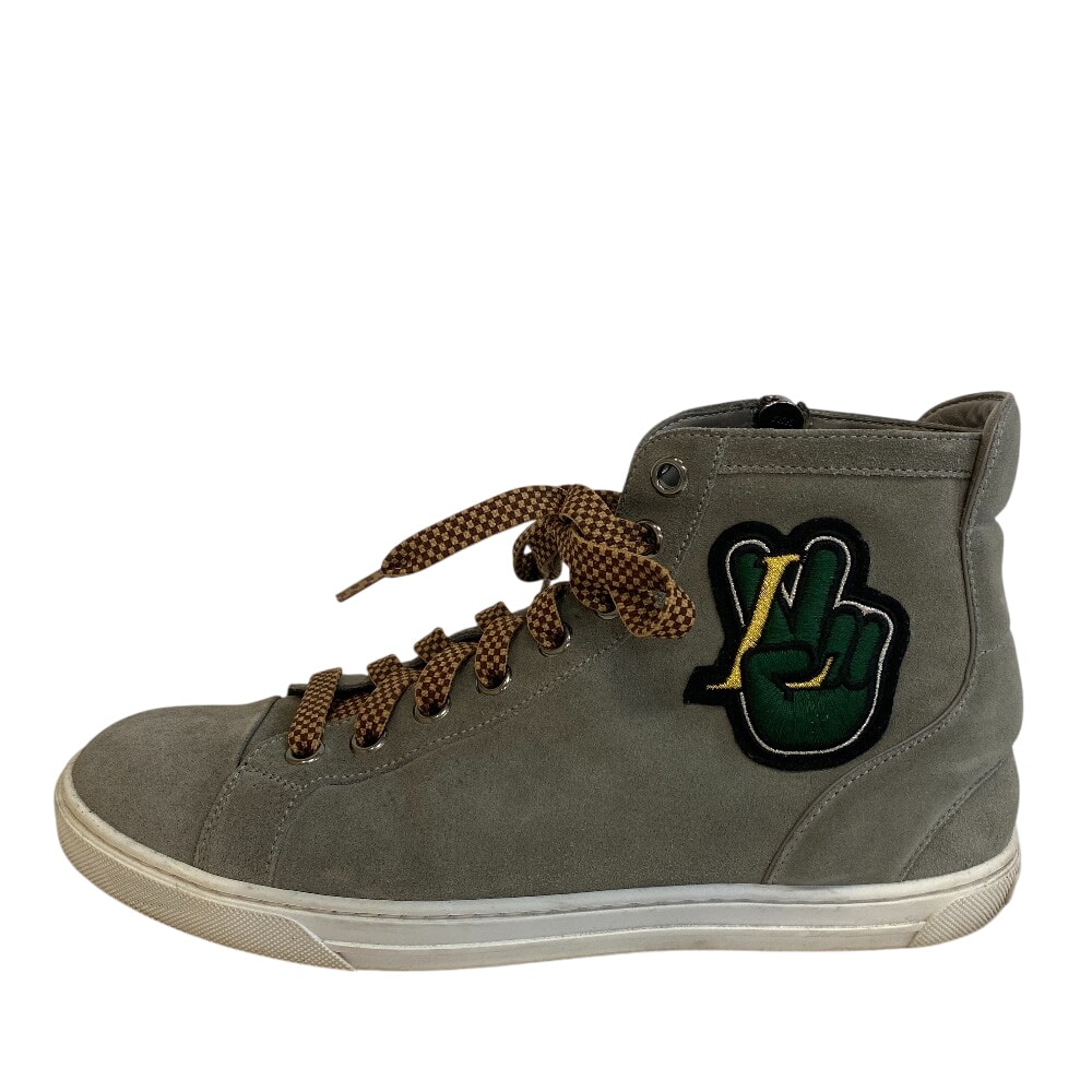 ルイヴィトン LOUIS VUITTON スニーカー ピースサイン ワッペン サイドジップ ハイカット グレー