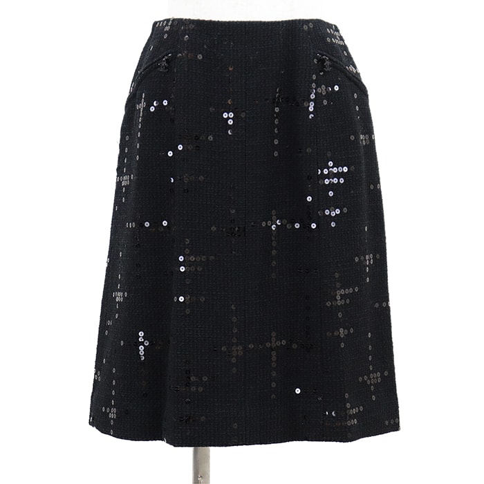 SALE【美品】CHANEL シャネル ヴィンテージ スカート スパンコール サイズ 38 レディース 02A P19746 COCOマーク ロゴ チャーム ボトムス ブラック 黒 フランス製 カール・ラガーフェルド期