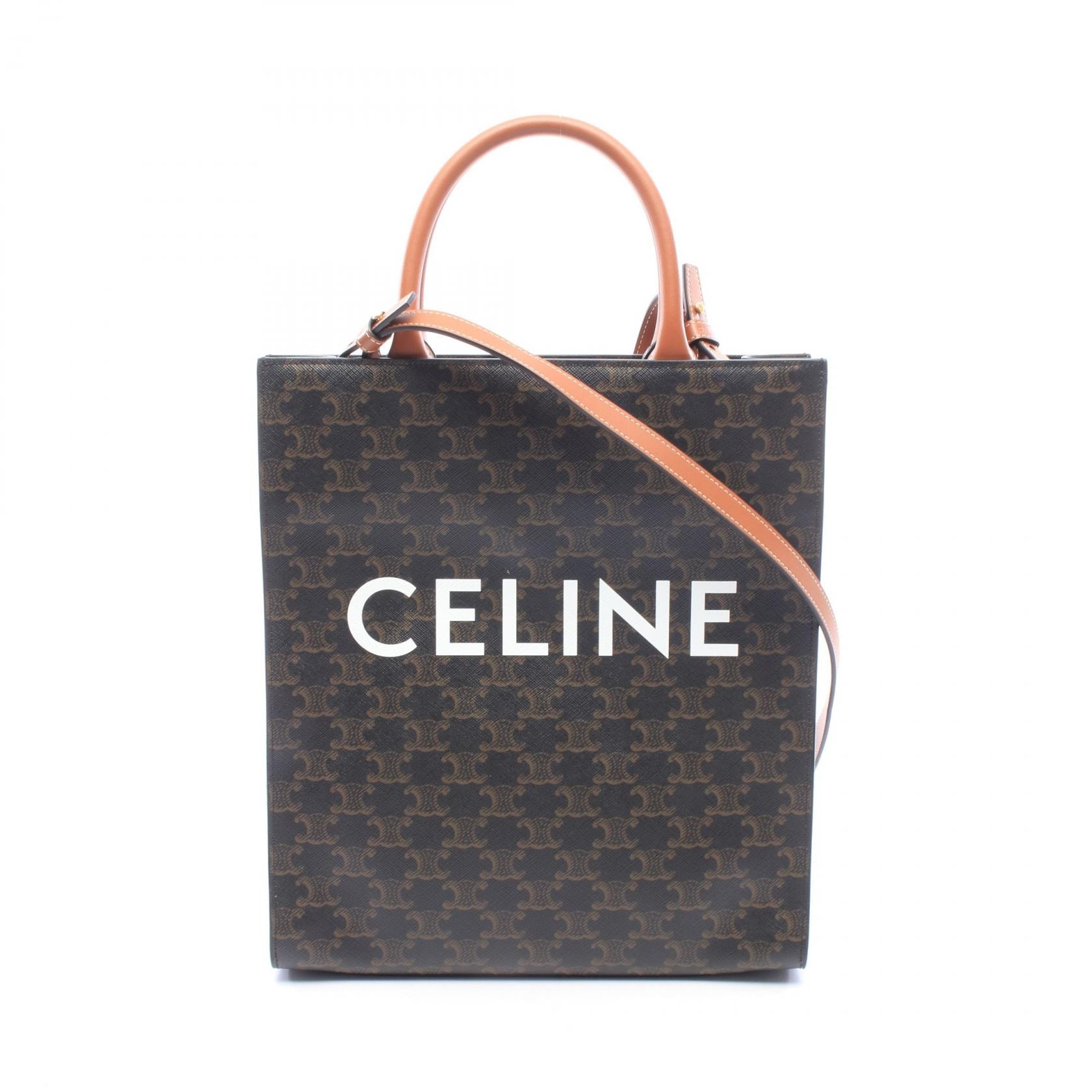 セリーヌ CELINE スモール バーティカル カバ トリオンフ 2WAY トートバッグ バッグ PVCコーティングキャンバス レザー レディース ブラック系 / ブラウン系 【中古】