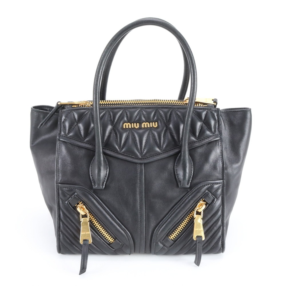 ■美品 ミュウミュウ ナッパ バイカーハンドバッグ レザー