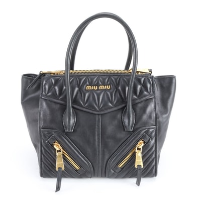 ■美品 ミュウミュウ ナッパ バイカーハンドバッグ レザー