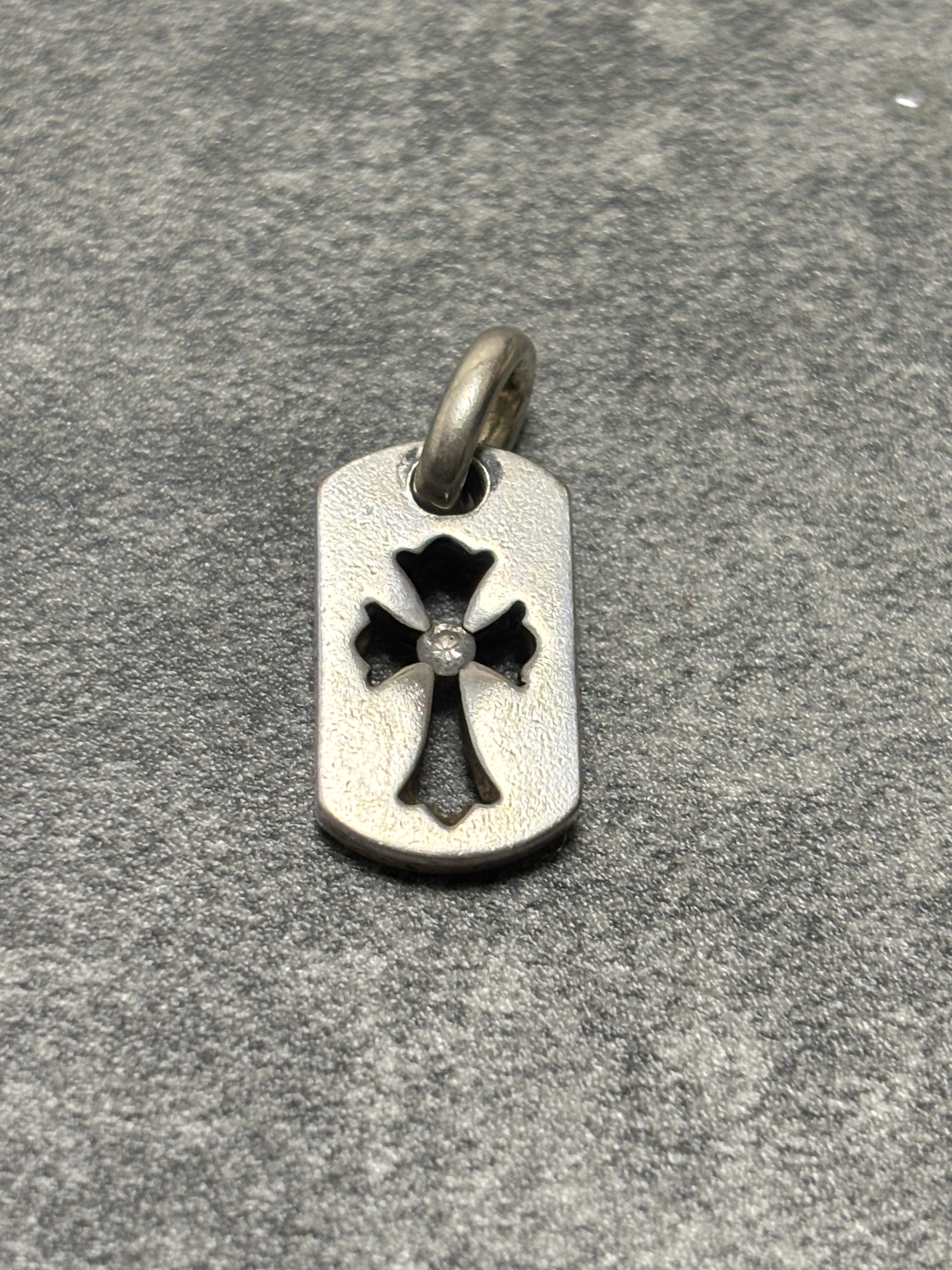 Chrome Hearts Tiny Cutout Cross Dog Tag 1 Diamond Charm "Silver"