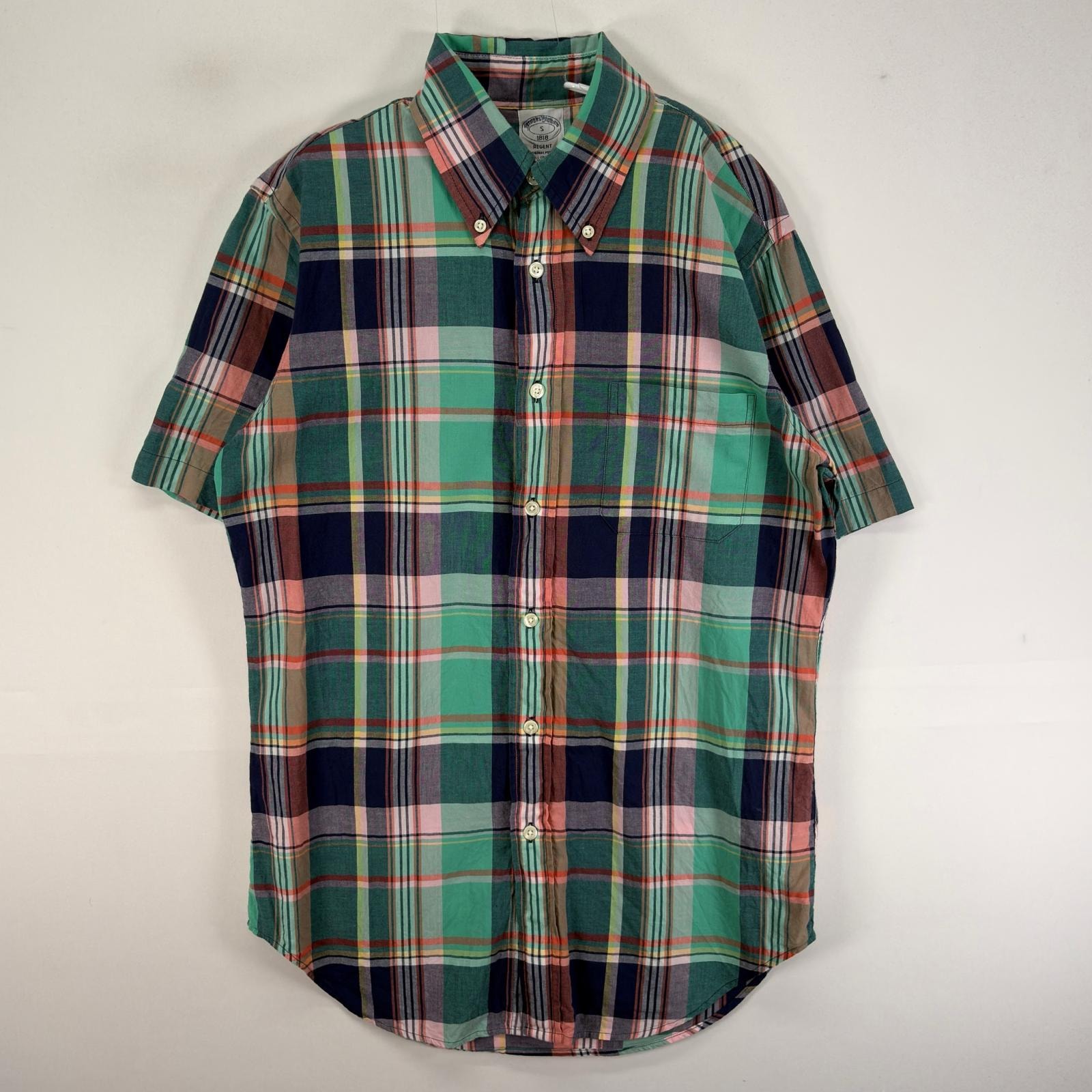 古着 ブルックスブラザーズ Brooks Brothers 半袖シャツ 胸ポケ 1818 S グリーン系 チェック メンズ