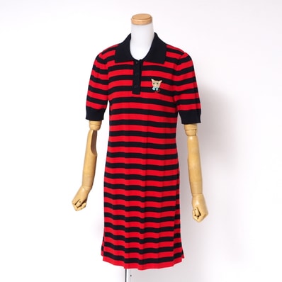 ■美品■GUCCI グッチ ワンピース サイズM ニットワンピース 半袖 ボーダー 刺繍 イタリア製 ブランド古着【中古】20240902/RA1067