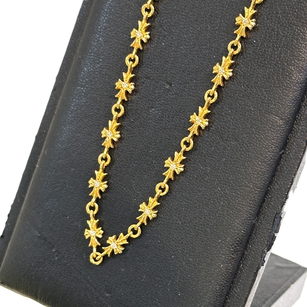 クロムハーツ CHROME HEARTS K22 TINY E CROSS DOUBLE SIDE DIAMOND NECKLACE タイニーE クロス 両面ダイヤ 17.5インチ 45cm ネックレス K22 ゴールド