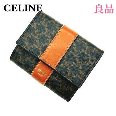CELINE Folded Compact Wallet in Triomphe Canvas and Lambskin "Tan"