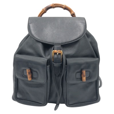 GUCCI グッチ バンブー ブラック 黒 レザー リュックサック バックパック 男女兼用 603082 【中古】