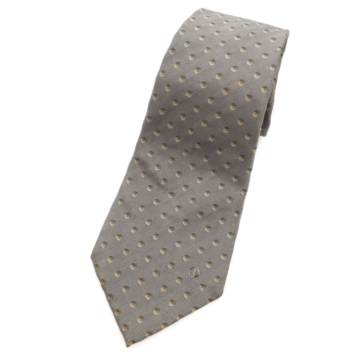 Dunhill ダンヒル イタリア製 シルク ドット 斜ヘリンボーン柄 ネクタイ グレー
