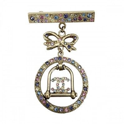 CHANEL シャネル ブローチ ココマーク リボン スイング アクセサリー ラインストーン GP 06A ゴールド マルチカラー レディース 約10.7g 2006年【中古品】