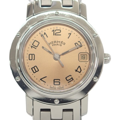 エルメス HERMES クリッパー CL4.210 腕時計 ステンレススチール クオーツ ピンク文字盤 レディース【中古】【ABランク】