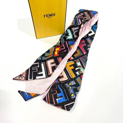 フェンディ FENDI スカーフ FF ラッピー シルク FXT011 A109 ブラック マルチカラー【鑑定済み】正規品