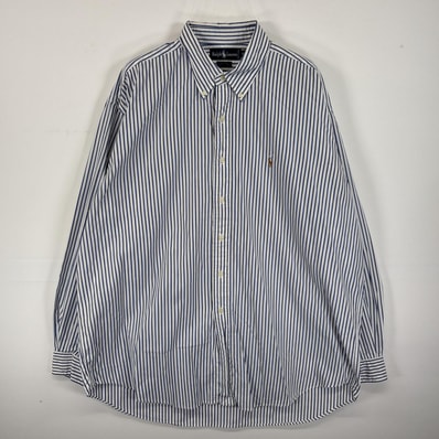 古着 ラルフローレン RALPH LAUREN 長袖シャツ ボタンダウンシャツ ワンポイント ロゴ 刺繍 大きいサイズ XL ホワイト系 ストライプ メンズ