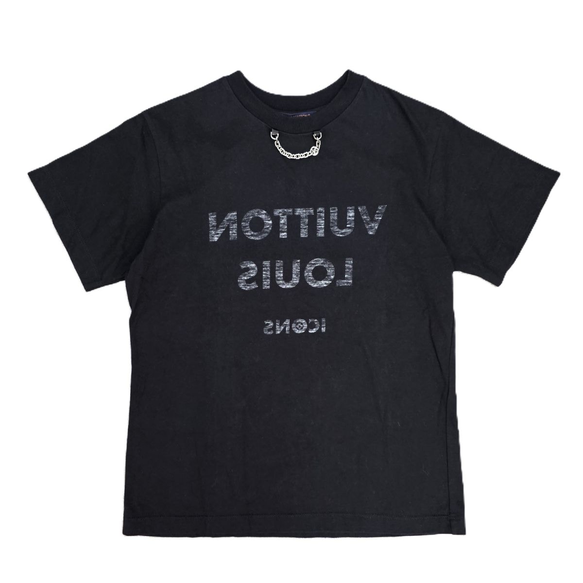 【値下げ】 LOUIS VUITTON ルイ・ヴィトン チェーン付き ロゴプリント 半袖Tシャツ 1A84CL M コットン ブラック  レディース【中古】