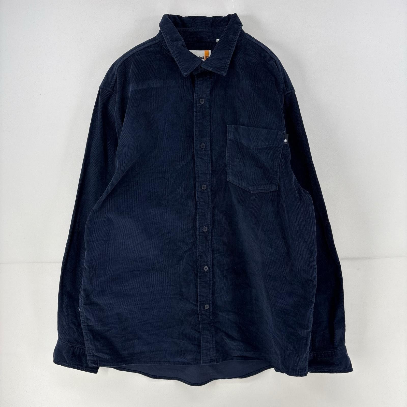 古着 ティンバーランド Timberland コーデュロイ 長袖シャツ 胸ポケット 厚手 ワンポイント L ネイビー メンズ