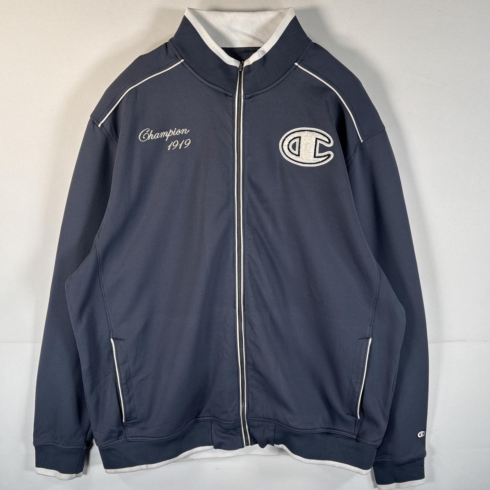 古着 チャンピオン Champion トラックジャケット フルジップ トレーナー ワンポイントロゴ 大きいサイズ ダークグレー系 メンズ