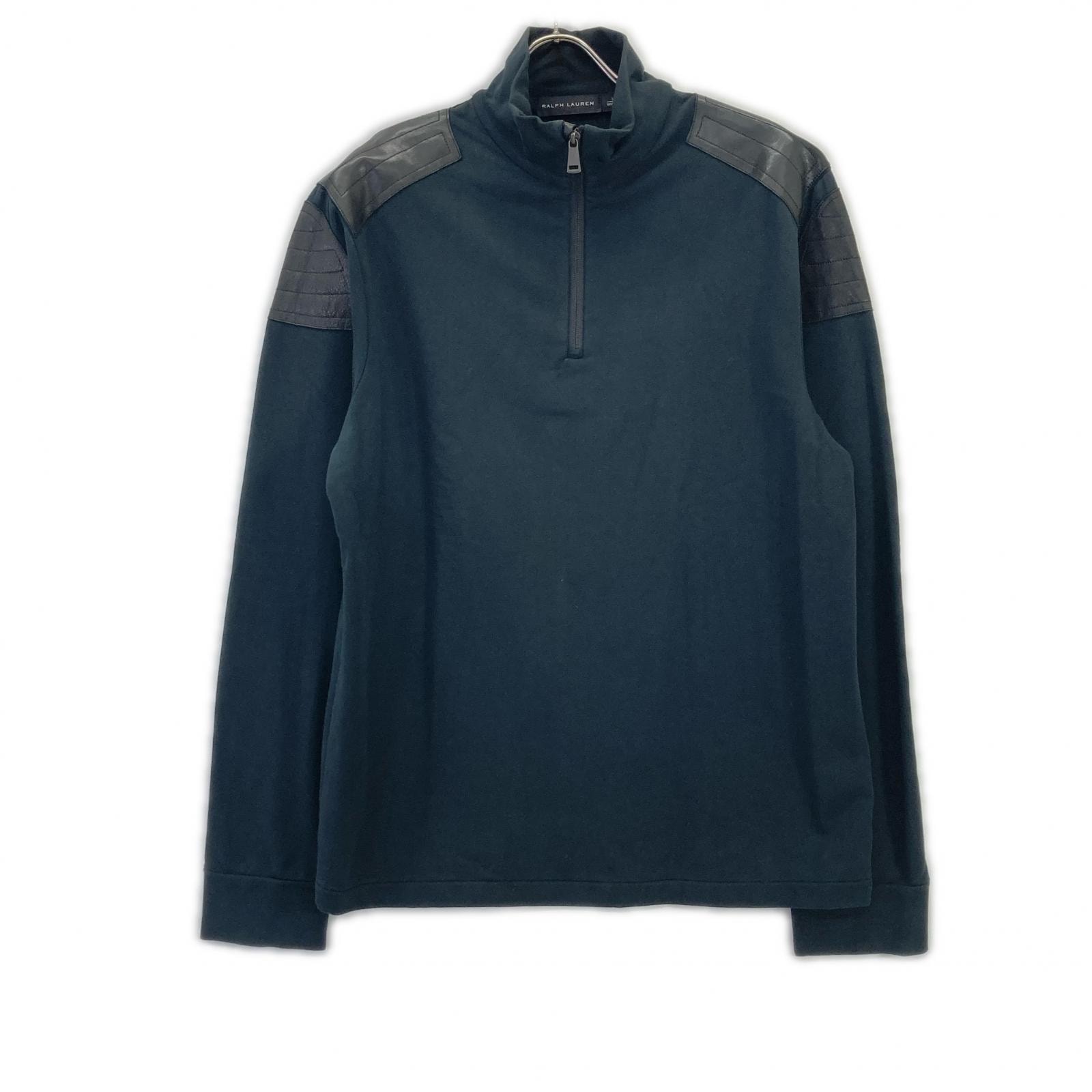 ラルフローレンブラックレーベル ブラック ラムレザー パッチ ハーフZIP トレーナー L