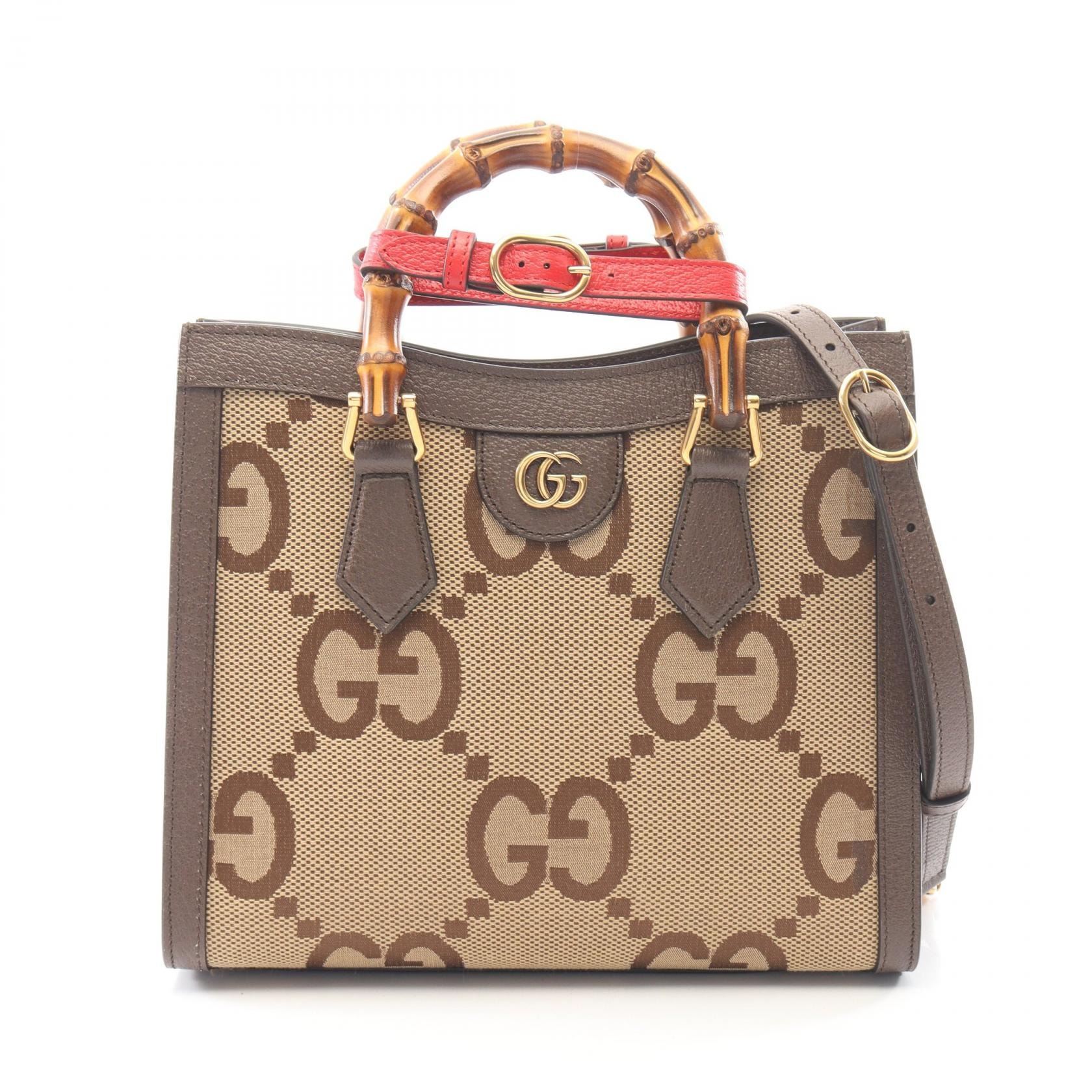 グッチ GUCCI ダイアナ ジャンボGG 2WAY ハンドバッグ バッグ キャンバス レザー レディース ベージュ系 / ブラウン系 660195 【中古】
