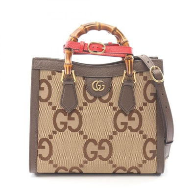 グッチ GUCCI ダイアナ ジャンボGG 2WAY ハンドバッグ バッグ キャンバス レザー レディース ベージュ系 / ブラウン系 660195 【中古】