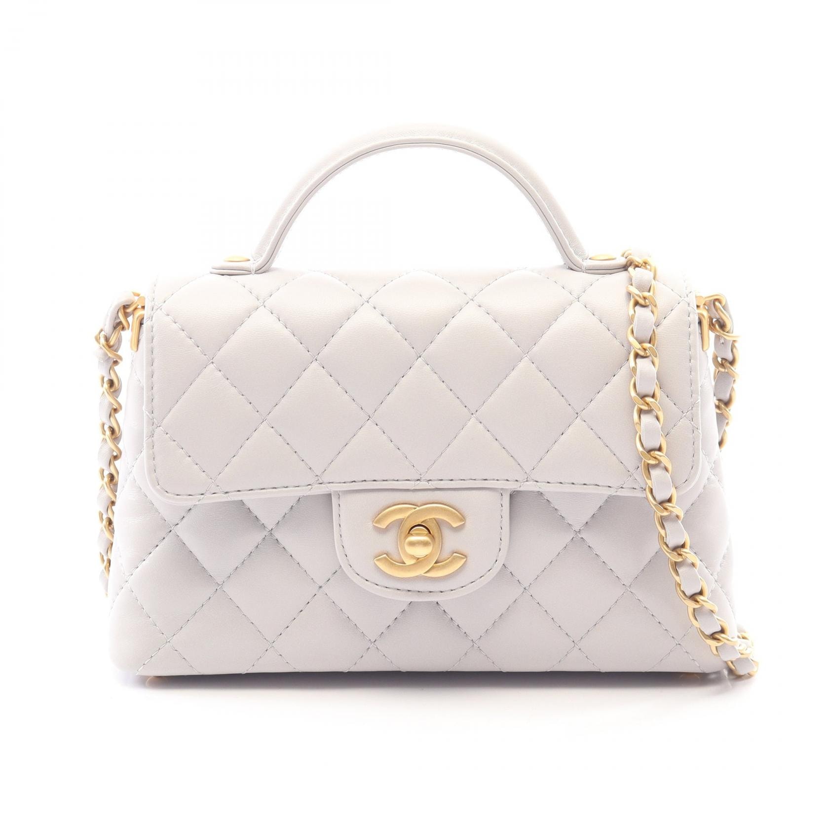 シャネル CHANEL マトラッセ トップハンドル 2WAY ショルダーバッグ バッグ ラムスキン(羊革) レディース グレー系 AS5355 【中古】