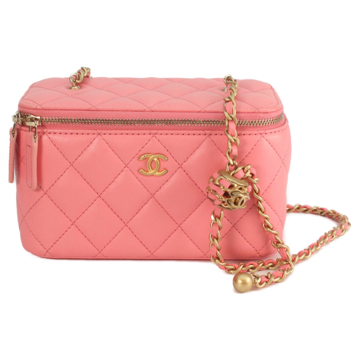 シャネル 32番 AP2303 ピンク ラムスキン ゴールド金具 ココボール バニティチェーンショルダーバッグ