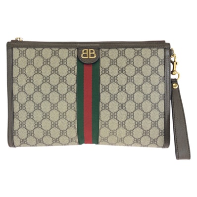 美品 BALENCIAGA バレンシアガ ザ ハッカープロジェクト シェリーライン BALENCIAGA GUCCI ベージュ ブラウン ゴールド金具 PVC クラッチバッグ セカンドバッグ 602687 【中古】
