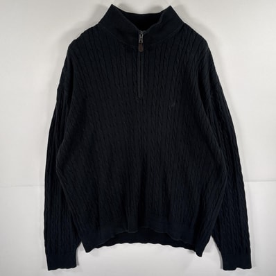古着 ノーティカ NAUTICA ニット ハーフジップ ニット 大きいサイズ 3Dニット ワンポイントロゴ 2X ブラック メンズ