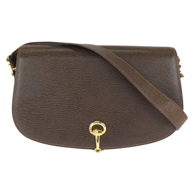 美品 GUCCI グッチ ヴィンテージ オールドグッチ ホースビット ブラウン ゴールド金具 レザー ショルダーバッグ 1-0295069 【中古】