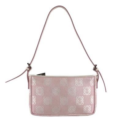 ロエベ LOEWE ハンドバッグ アナグラム ナイロンキャンバス/レザー ピンク/ホワイト レディース【中古】 z9543