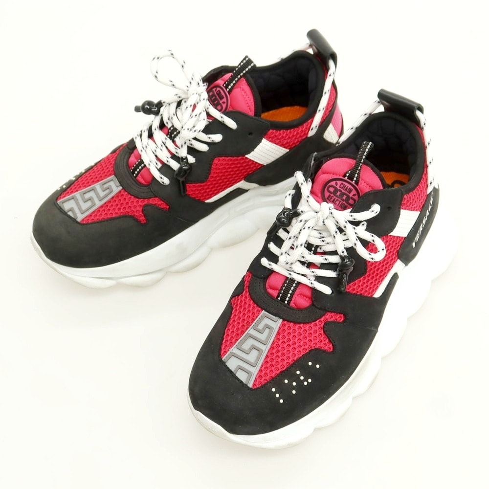 【中古】ヴェルサーチ VERSACE ヌバック ナイロン スニーカー ブラックxピンク【サイズ42】【メンズ】