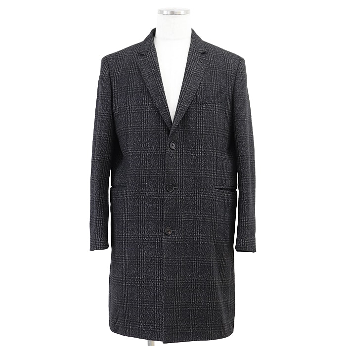 SALE【美品】Paul Smith ポール・スミス チェスターコート メンズ サイズ L2 グレンチェック ウール混 ツイード ノッチドラペル シングルブレスト 3B アウター チャコール ベトナム製