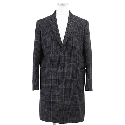 SALE【美品】Paul Smith ポール・スミス チェスターコート メンズ サイズ L2 グレンチェック ウール混 ツイード ノッチドラペル シングルブレスト 3B アウター チャコール ベトナム製