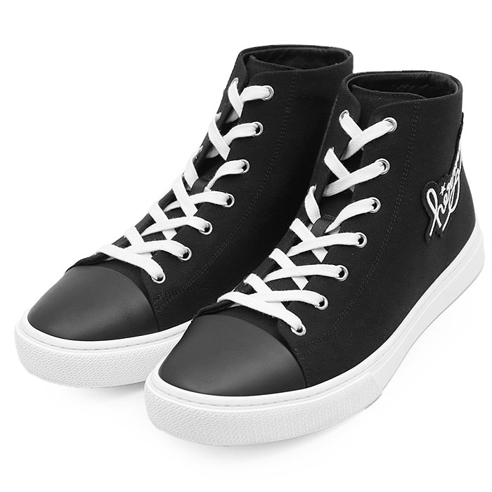 【新品同様】HERMES エルメス ハイカットスニーカー イリコ H ロゴ ワッペン レザー キャンバス カップインソール レースアップ シューズ 靴 メンズ サイズ 42 1/2 ブラック ホワイト 黒 白 イタリア製