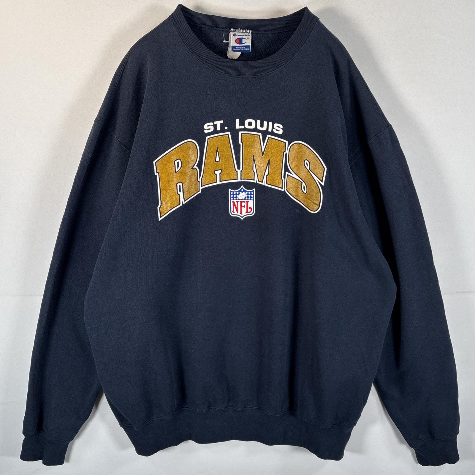 古着 90's/90年代 チャンピオン Champion スウェット ビッグロゴプリント NFL RAMS チーム 大きいサイズ クルーネック  ネイビー メンズ