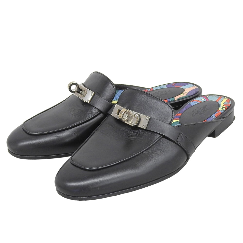 エルメス オズ ケリー金具 フラット シューズ ミュール レディース ブラック 35 35