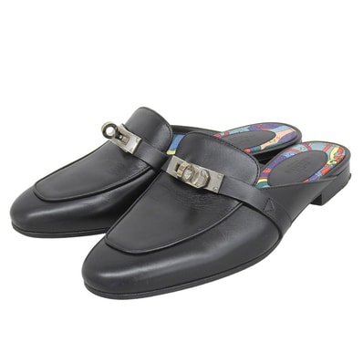 エルメス オズ ケリー金具 フラット シューズ ミュール レディース ブラック 35 35