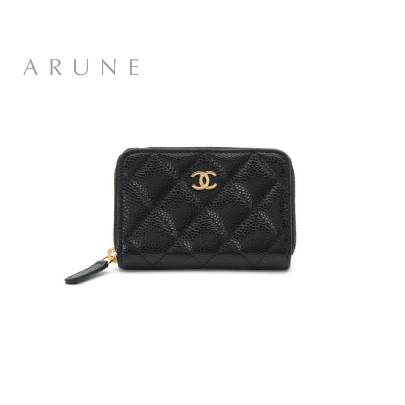 シャネル CHANEL 財布 コインケース 小銭入れ ブラック ゴールド ココマーク マトラッセ クラシック ジップ コインパース