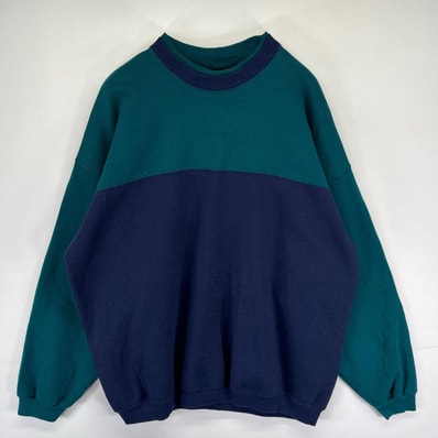古着 90's~00's/90年代~00年代 ヘインズ Hanes USA製 スウェット レイヤードネック SIGNATURE トレーナー 2XL グリーン系 無地 メンズ