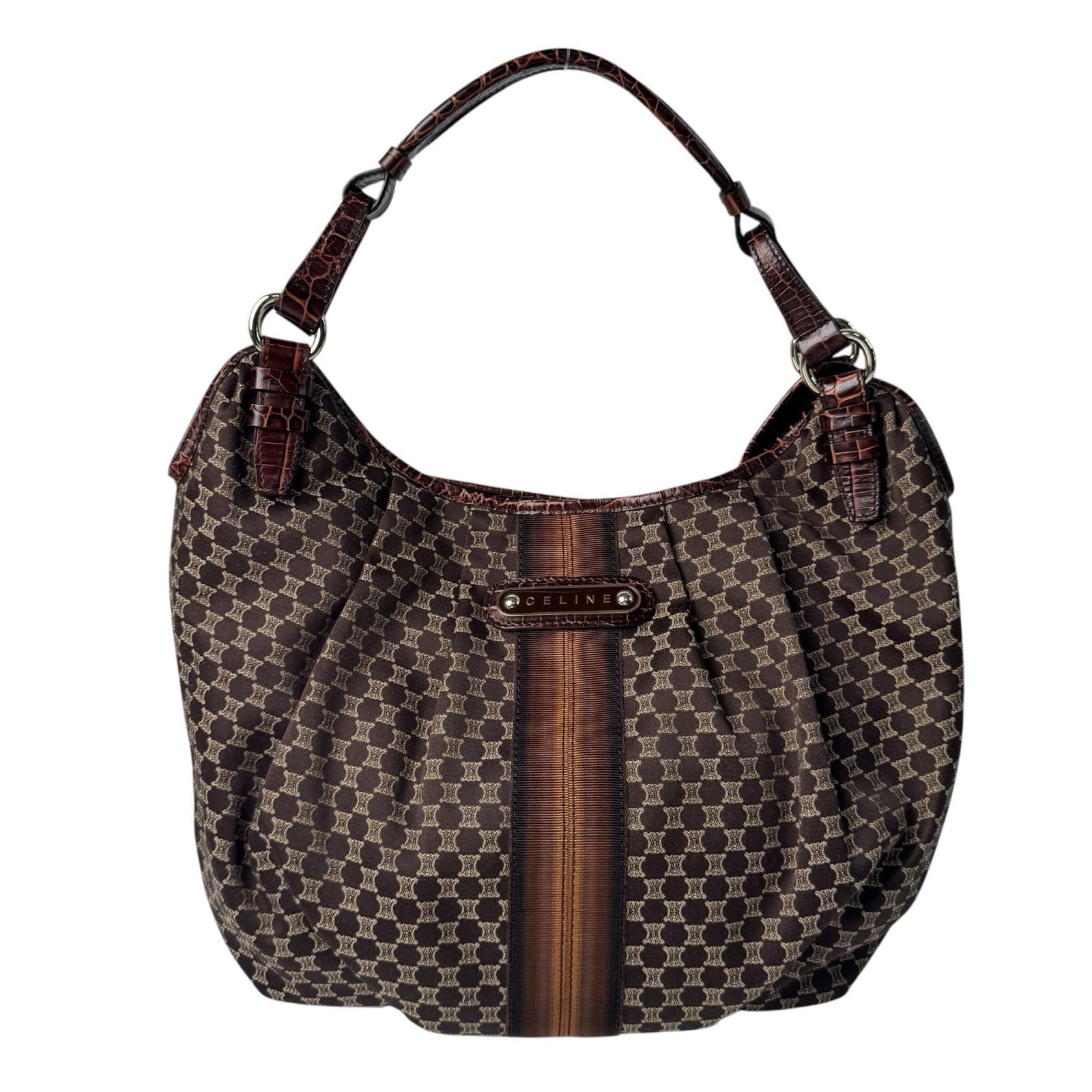 美品 セリーヌ CELINE マカダム ワンショルダー ハンドバッグ キャンバス×レザー レディース