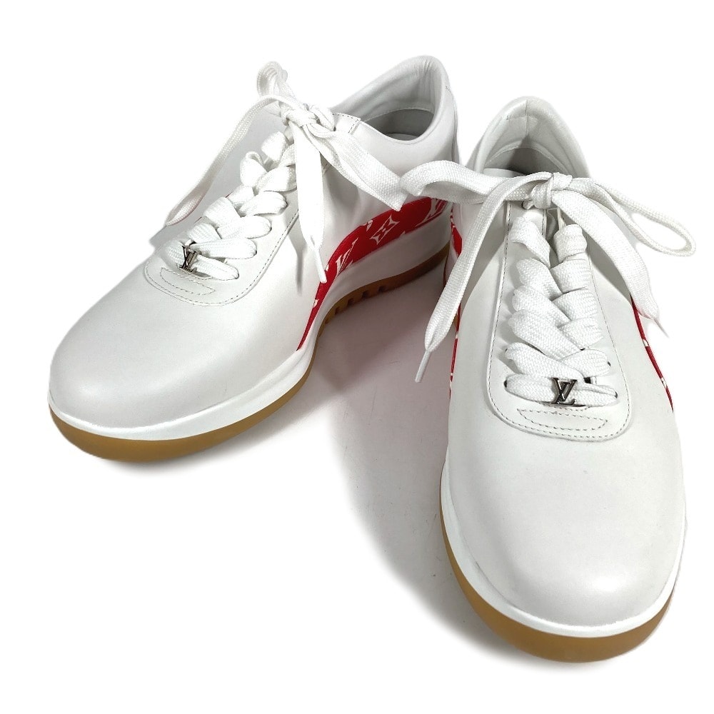 ルイヴィトン LOUIS VUITTON シューズ 靴 1A3EQ5 シュプリーム supreme モノグラム アパレル 紐 スニーカー レザー ホワイト 美品