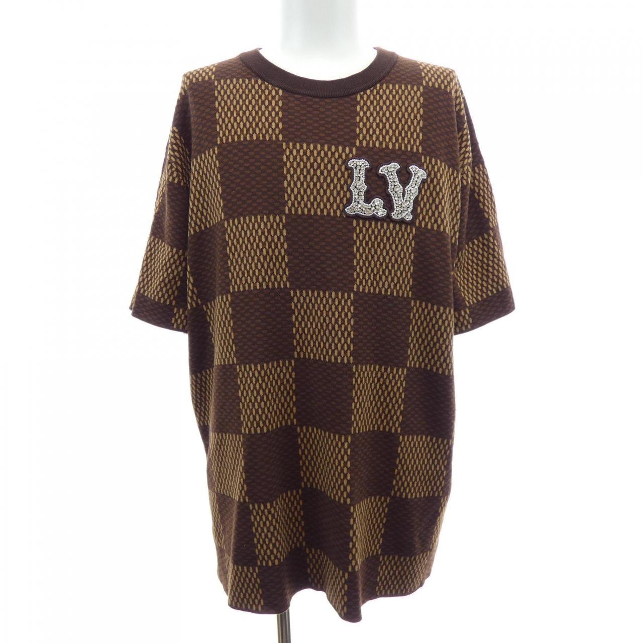 ルイヴィトン LOUIS VUITTON ショートスリーブコットンダミエクルーネックウィズストラスLVパッチ HQN63WAUR ニット