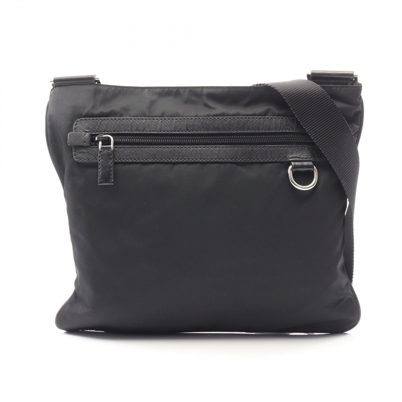 プラダ PRADA トライアングルロゴ ショルダーバッグ バッグ ナイロン サフィアーノレザー レディース ブラック系 【中古】