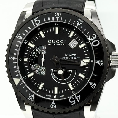 GUCCI グッチ 136.2 DIVER ダイバー 300M/1000FT YA136201 ブラック AT メンズ パワーリザーブ エクストラ ラージ クロノグラフ 腕時計 稼働品