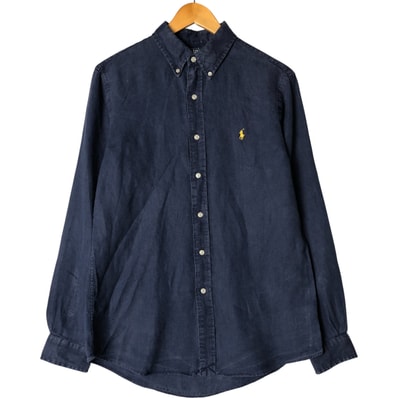 古着 ラルフローレン Ralph Lauren CUSTOM FIT 長袖 リネン ボタンダウンシャツ メンズM相当/eaa585461