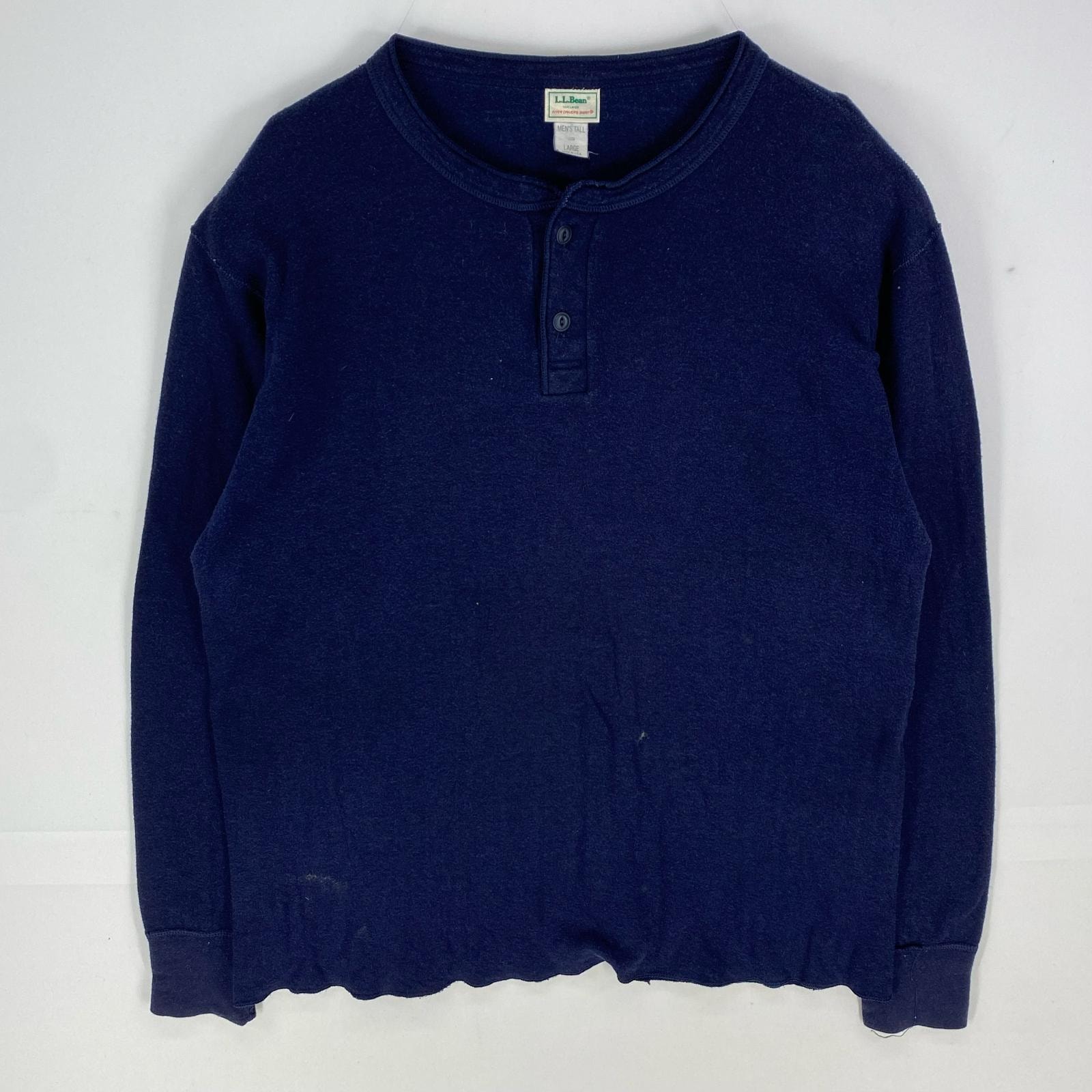 古着 エルエルビーン L.L.Bean USA製 長袖Tシャツ ヘンリーネック ロンT ロングスリーブ アウトドア L ネイビー系 メンズ