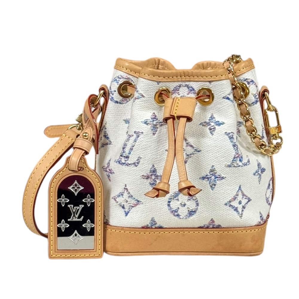 ルイヴィトン ナノ ノエ モノグラムジャガード ショルダーバッグ M83453 ホワイト レディース LOUIS VUITTON 中古