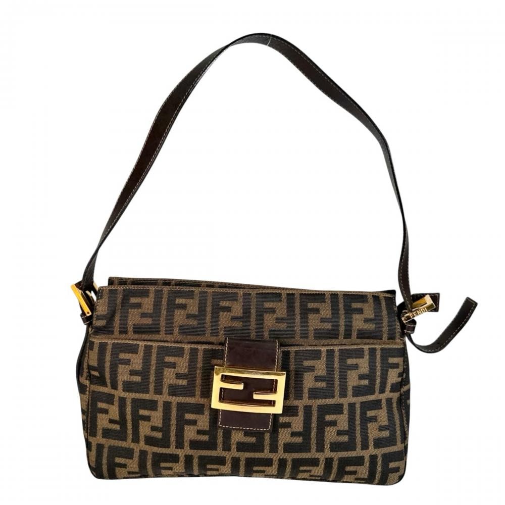 FENDI フェンディ ショルダーバッグ ズッカ マンマバケット FFロゴ 肩掛け ナイロン    ブラウン 茶 ゴールド金具 レディース【中古品】